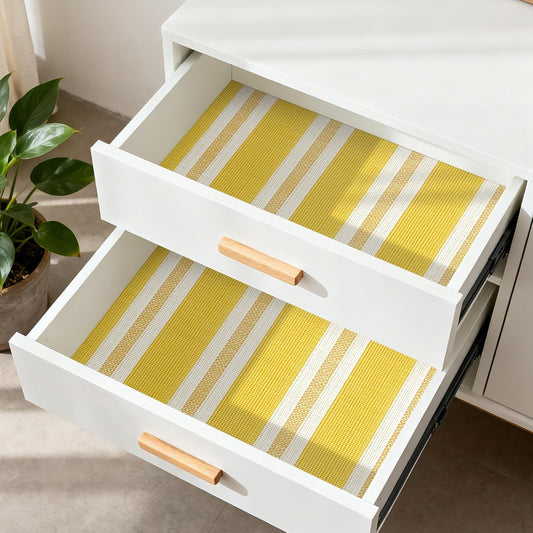 Yellow Striped Wallpaper Peel and Stick White Gold Stripe Wallpaper Self Adhesive Polka Dot Vinyl Stripes Bright Yellow Stripe Contact Paper for Drawers Walls Bathroom Removable 17.5x80