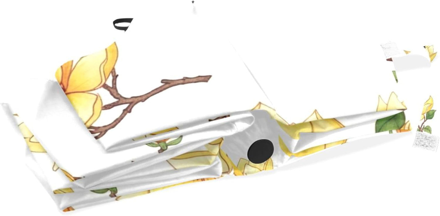 Automatic Open Compact Travel Umbrella Collapsible, Aesthetic Floral Rain Umbrellas for Adults, Yellow Magnolia Flowers, 42.5x24inch