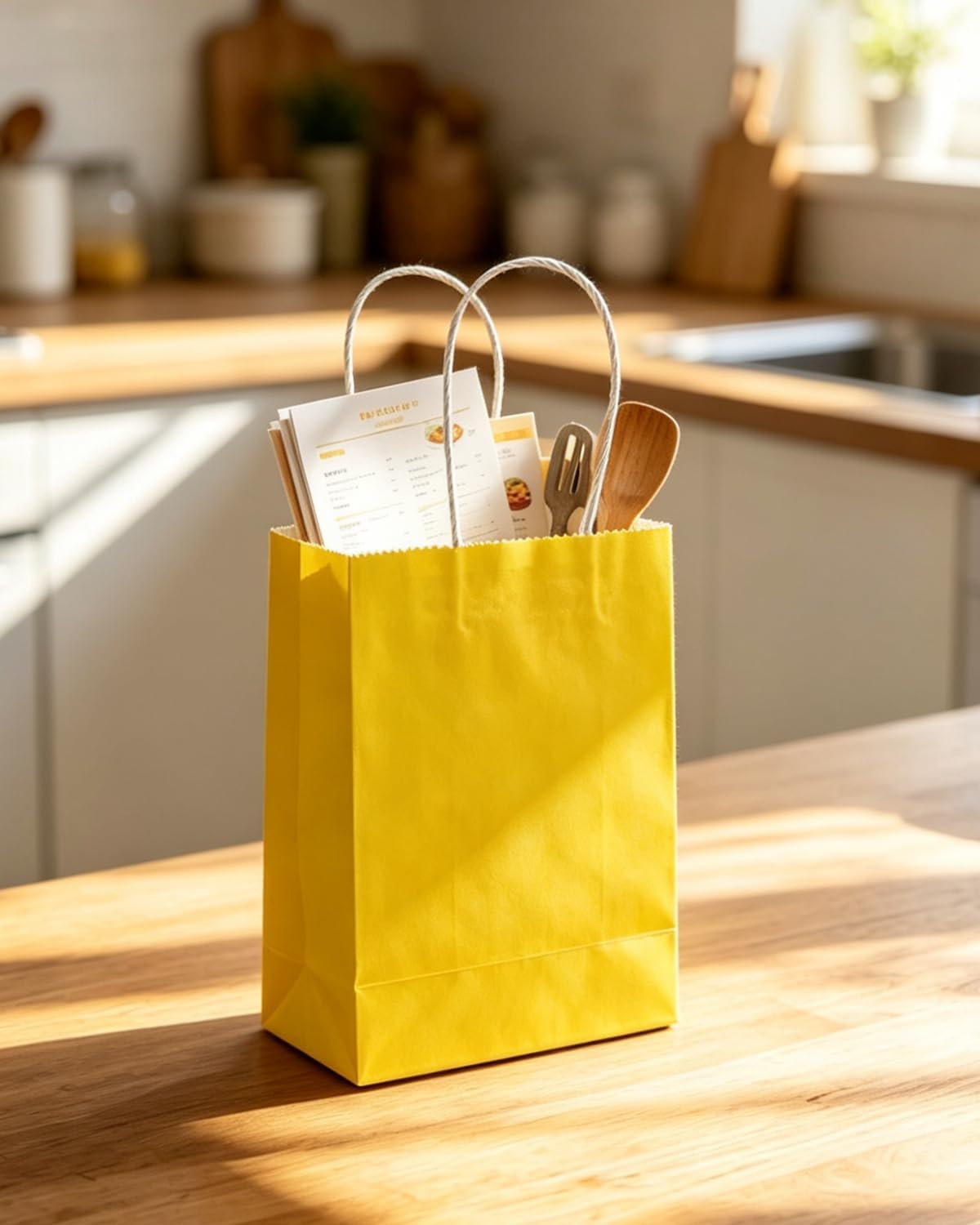 50-Packs Bright Yellow Paper Gift Bags with Handles Bulk 4.5"x2.5"x6" Mini Size Party Favor Bags Multiple Uses