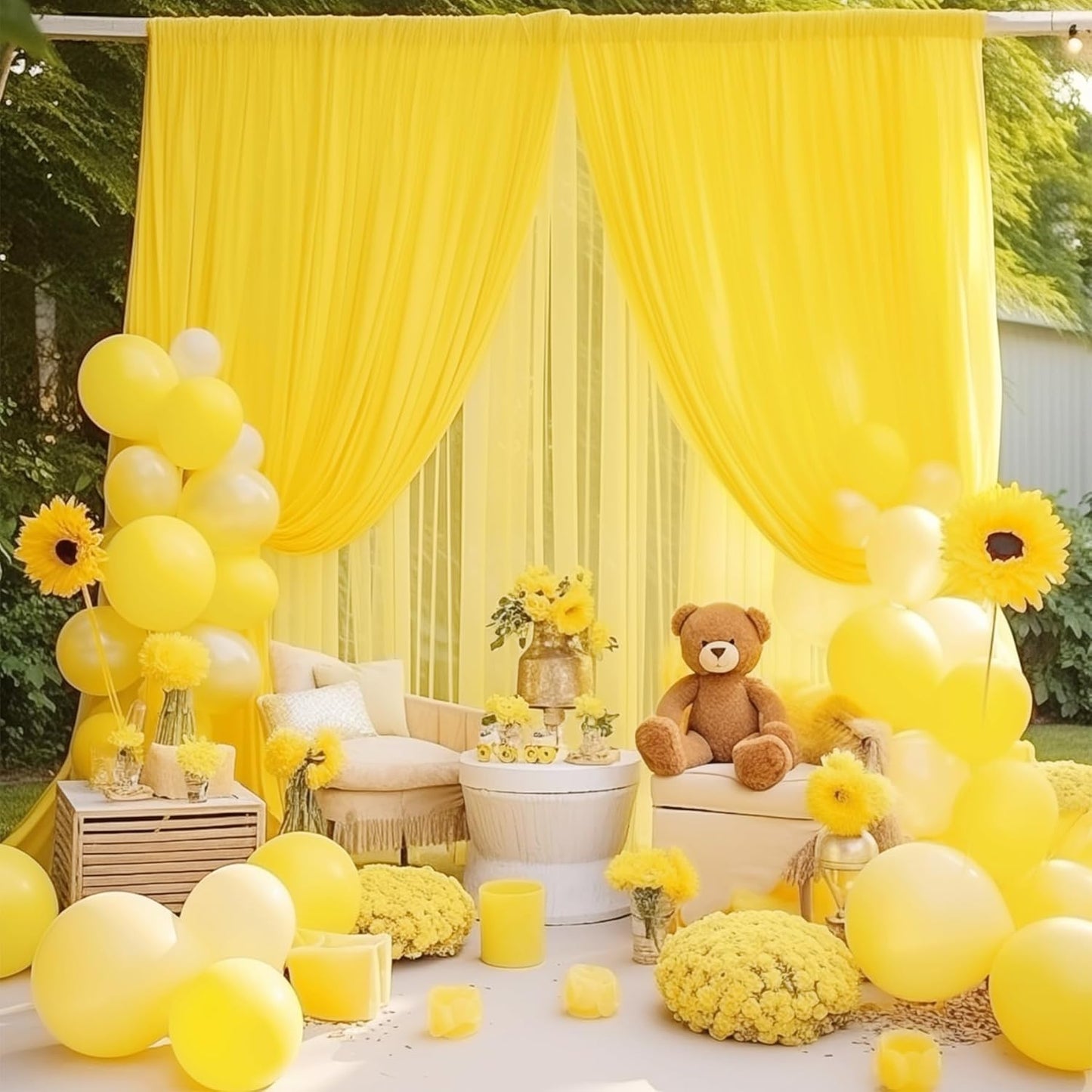 Yellow Backdrop Curtains-Wrinkle-Free Polyester Photography Drapes Party Curtain Background for Baby Shower Wedding Decorations- 8 X10FT (Yellow)