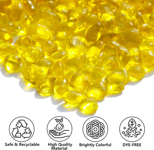 Sea Glass Stones, Yellow Clear Glass Pebbles Gemstones 0.9LB/14oz | Perfect for Aquarium Rocks, Fish Tank Gravel, Vase Fillers, DIY Crafts, and Home Decor