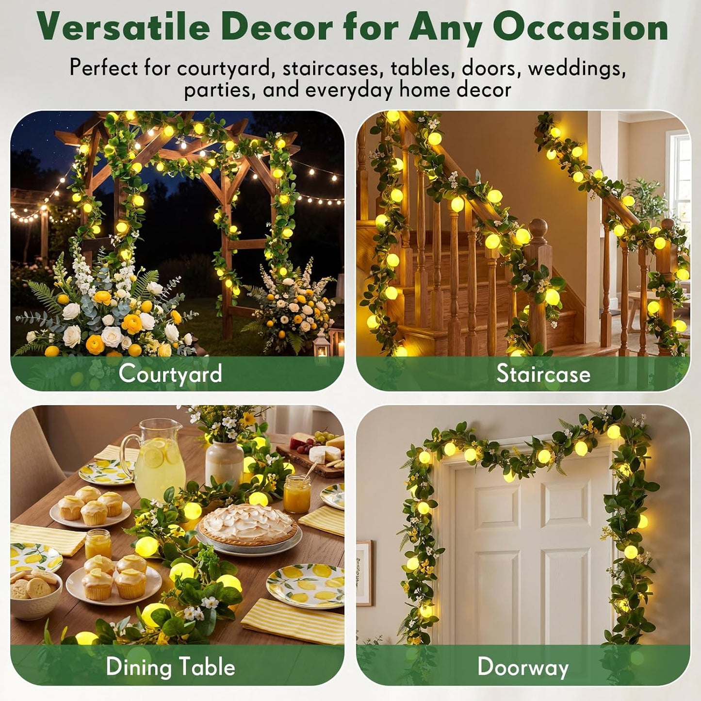2 Pcs 3D LED String Lights Battery Operated Spring Summer Artificial Fruit Garland Light Bulbs with Branches Leaves Fairy Lights for Wedding Party Table Decorations (Lemon Flower)