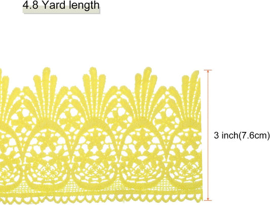 Cotton Lace Trim Vintage Crochet 3inch x 4.8yard Yellow Stretch Lace Edge Ribbon for DIY Scrapbooking Clothes Curtain Tablecloth Slipcover Fabric Wedding Decoration Gift Wrap