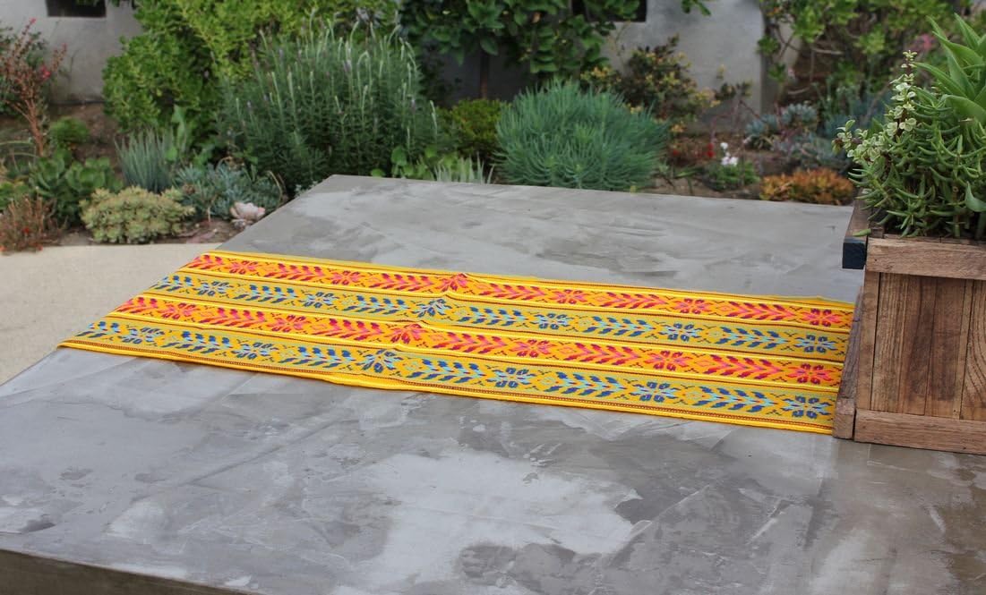Woven Rebozo Style Mexican Table Runner Scarf (Yellow)
