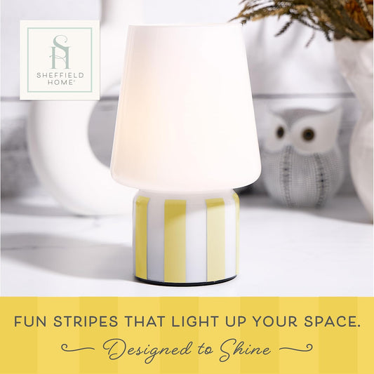 Glass LED Lamp – Warm White Light, Battery Operated (3AA) – Elegant Home Décor, Yellow Stripe