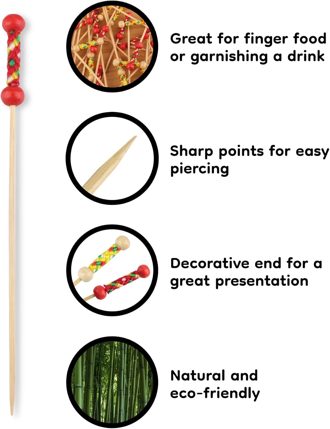 3.9" Decorative Bamboo Bright Yellow Braided String Cocktail Fruit Sandwich Picks Skewers for Catered Events, Holiday's, Restaurants or Buffets Party Supplies, 100 Pieces
