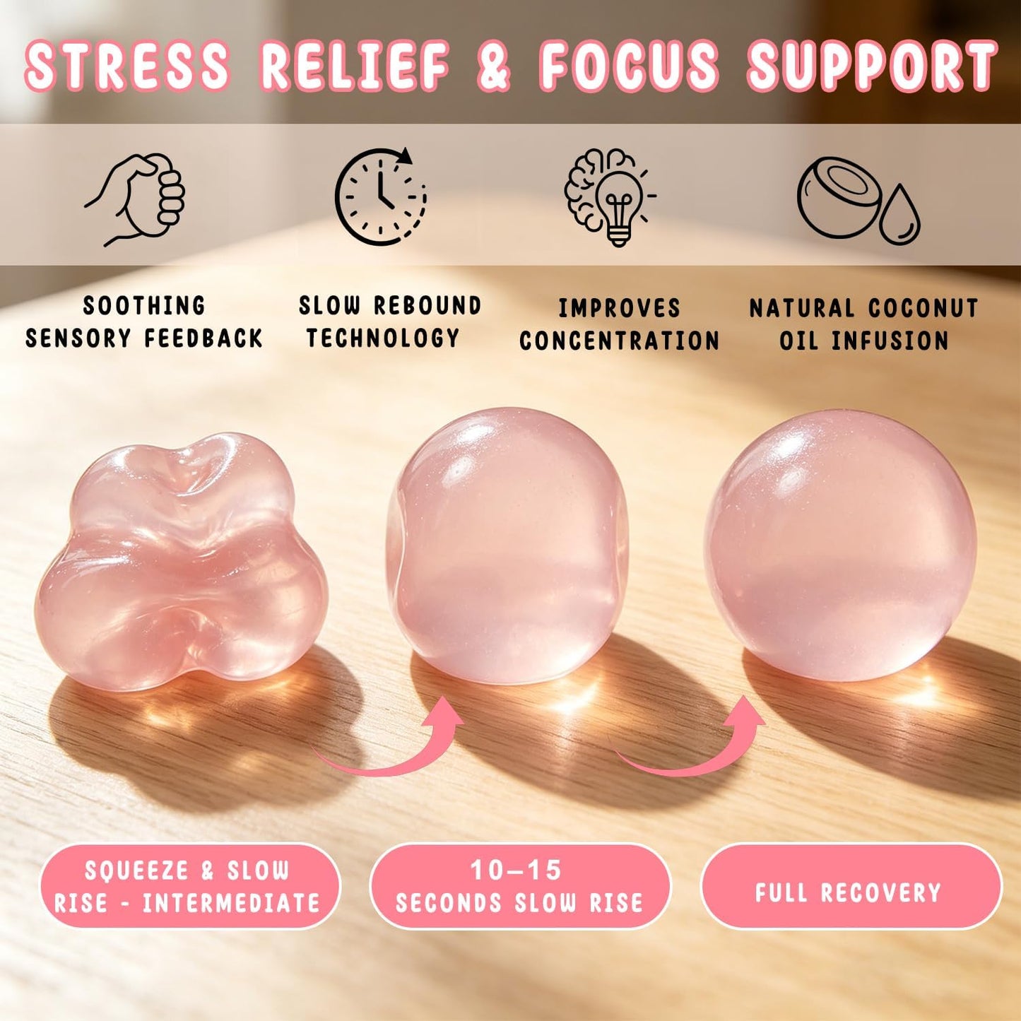 2026 New Coconut Oil Stress Ball - Slow Rising Squishy Toy, Odorless & Non-Sticky, Easy to Clean, for Stress Relief & Focus Improvement (Yellow)