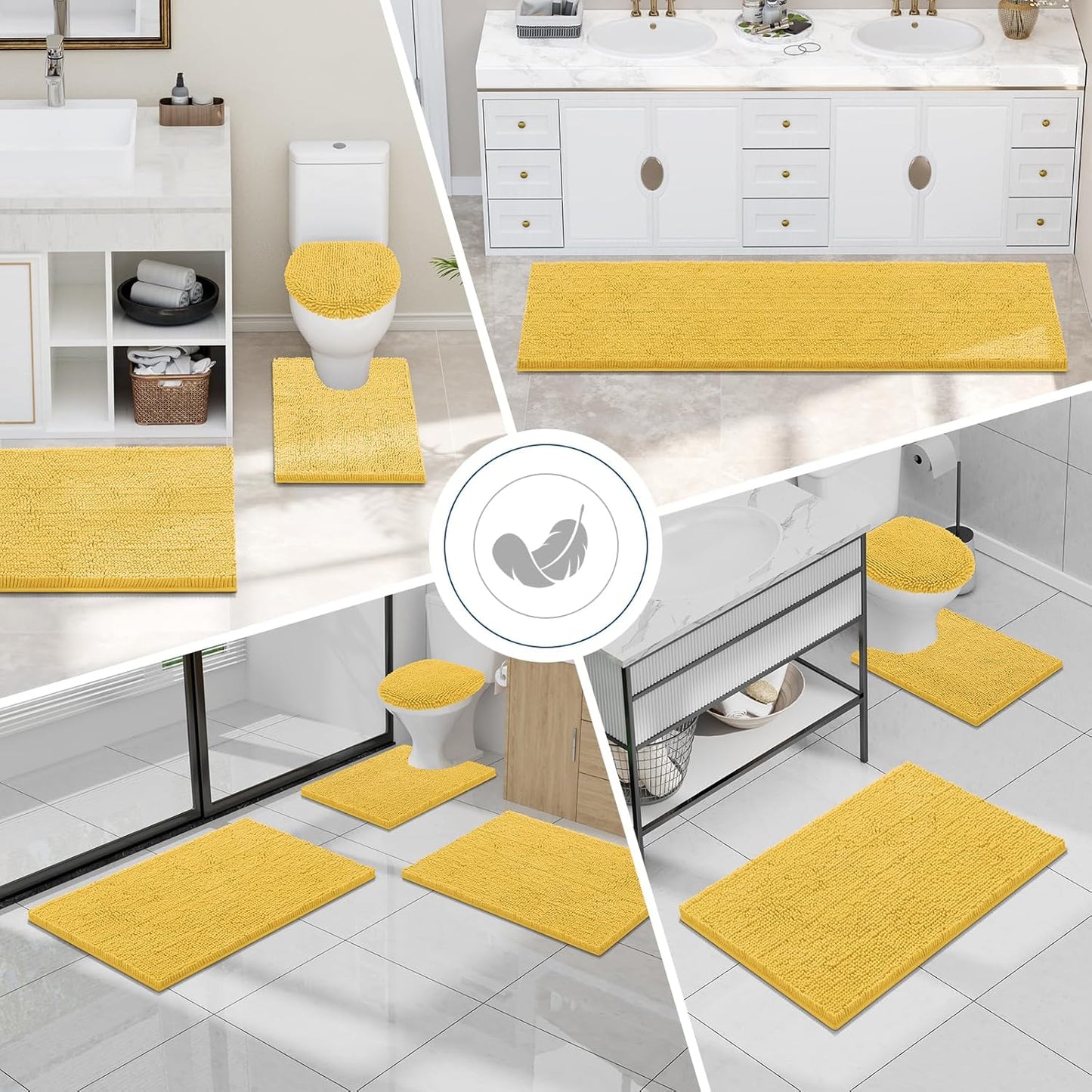 Luxury Chenille Toilet Rugs U-Shaped 20x20, Soft Absorbent Non-Slip Contour Bathroom Rugs for Toilet, Machine Washable Contoured Bath Mats, Yellow