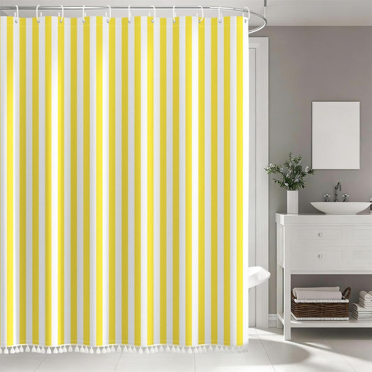 Yellow and White Stripd Shower Curtains for Bathroom Vertical Line Stripes Modern Bath Shower Curtain Set Minimalistic Simple Decorative Bathroom Accessories with 10 Hooks 60x72 Inch