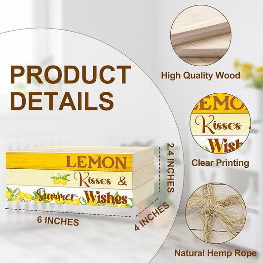 3 Pcs Lemon Decorative Books For Home Decor, Mini Faux Books Decoration, Summer Lemon Wooden Books Tiered Tray Decor, Yellow Stacked Books For Decorating Living Room Bookshelf Fireplace(C011)