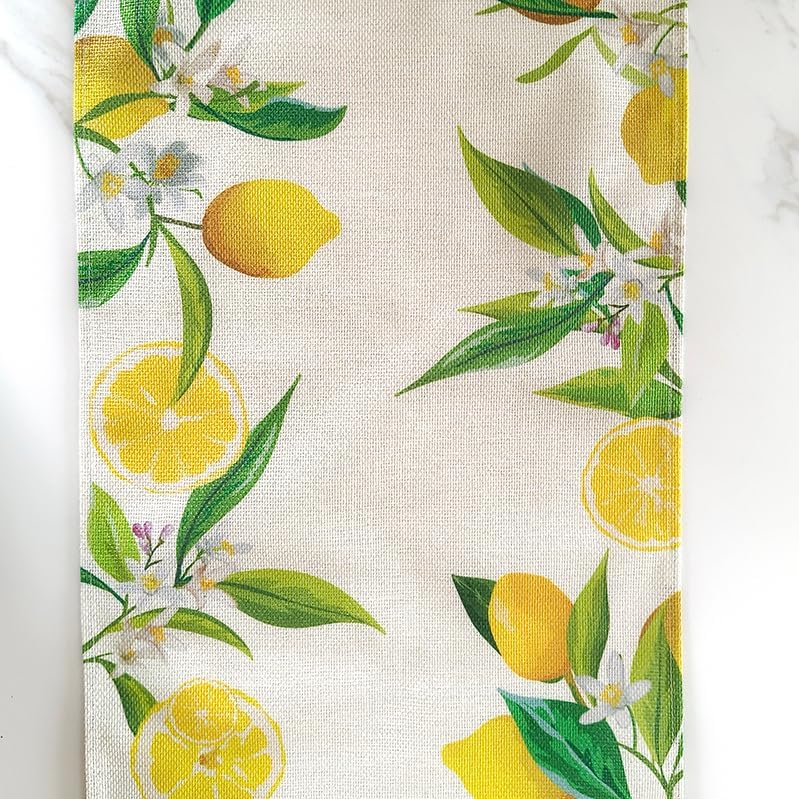 Spring Table Runner Lemon Watercolor Painting 13x72 inches, Seasonal Holiday Kitchen Decor in Spring Summer