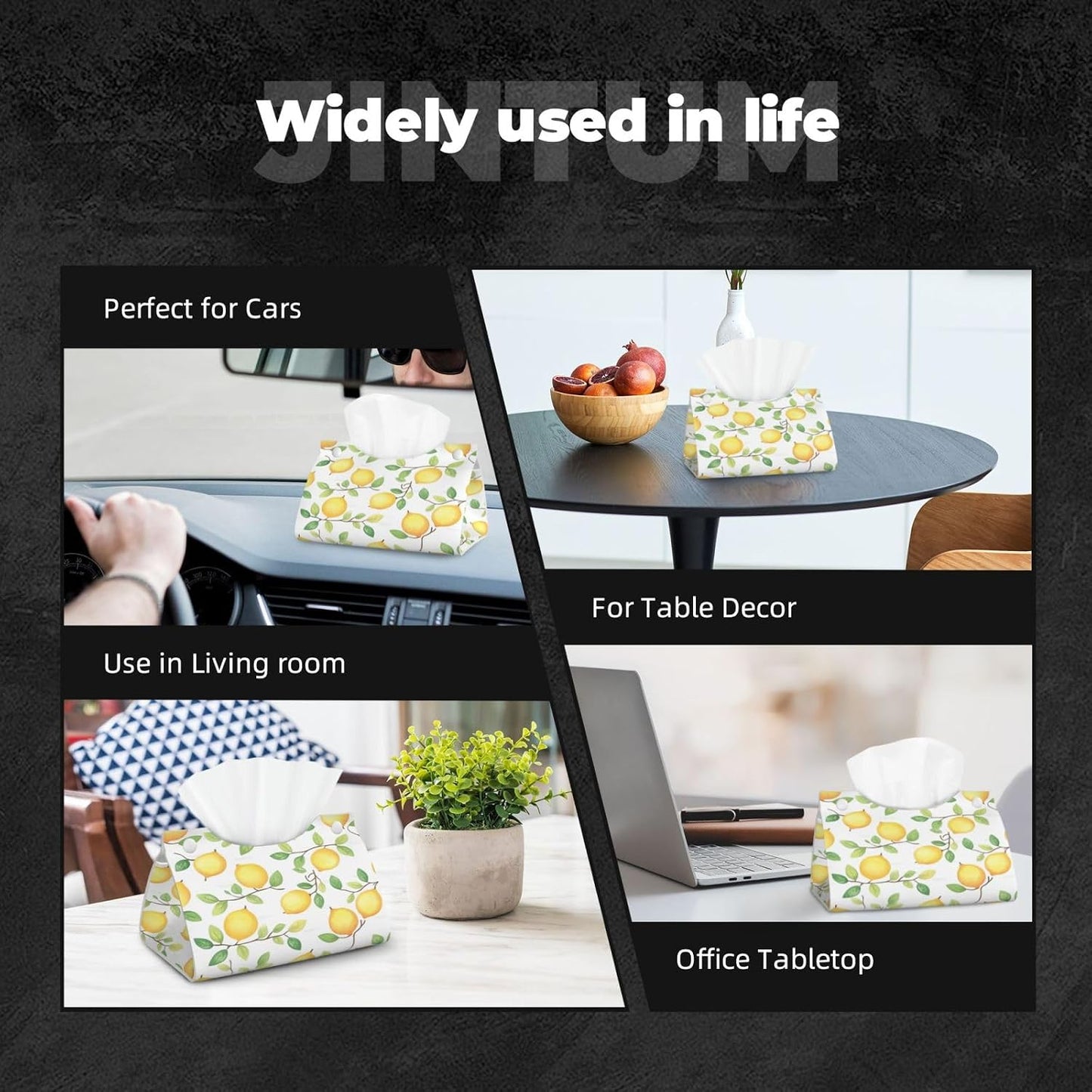 Yellow Summer Lemon Rectangle Tissue Box Cover PVC Faux Leather Tissue Boxes Holder Lightweight Tissue Box Cube for Bathroom Home Car Office
