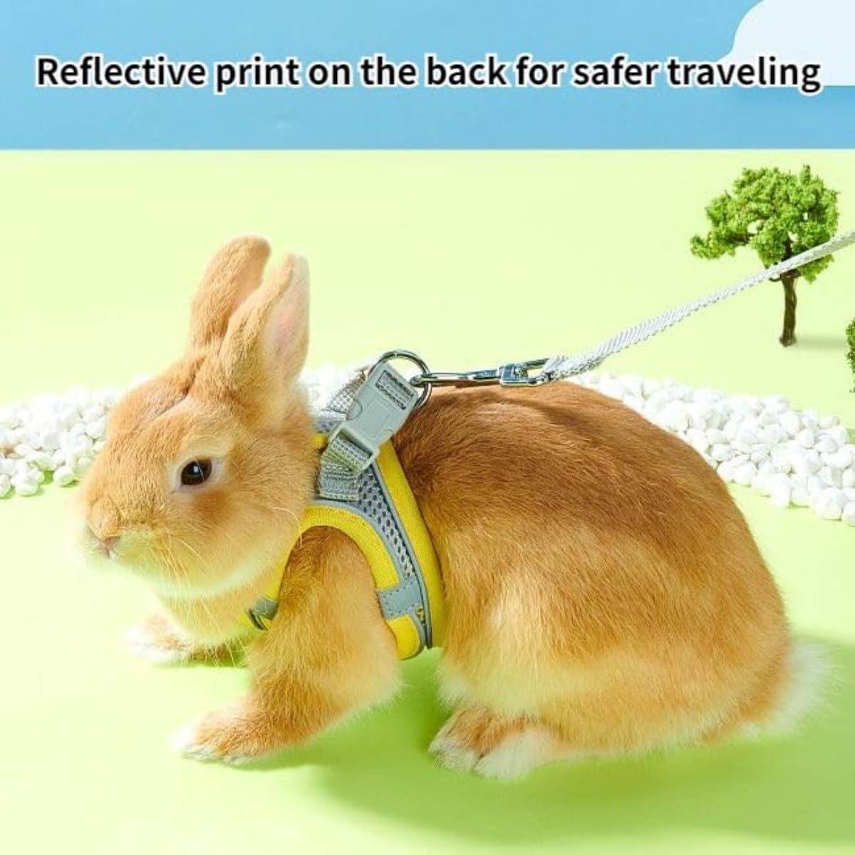 Pet Harness,Rabbit Harness and Leash Set, Breathable Pet Vest, Reflective Strips Jacket for Small Kitten, Puppy, Rabbit (Yellow,S)
