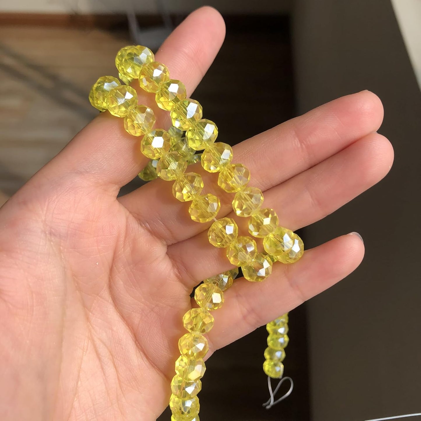 500pcs 6mm Crystal Glass Beads for Jewelry Making Faceted Rondelle Flat Beads for Bracelets Necklace Earrings DIY Crafts (Yellow Crystal AB Bead)