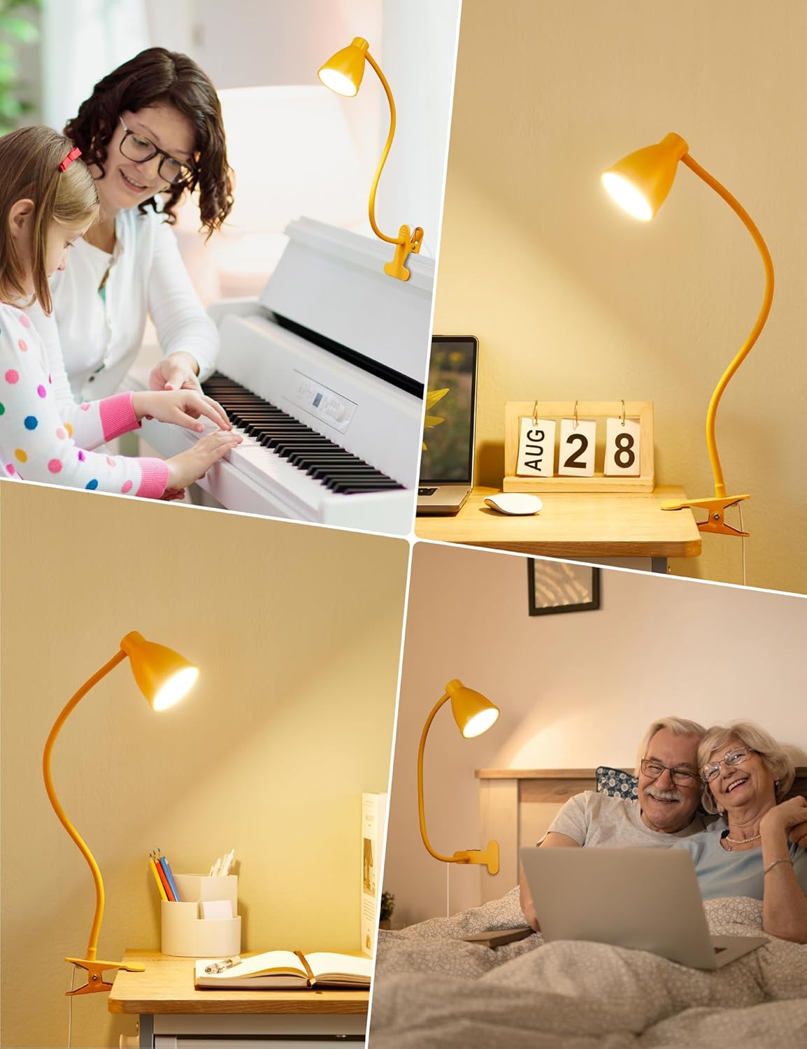 Clip on Light, Desk Lamp with Clamp, 5 Color 10 Brightness Yellow | Flexible Neck Clip Lamp, 10W 38 LED, Auto Off Timer, Desk Lights for Office Home Bed Bedside Reading, Bright Yellow