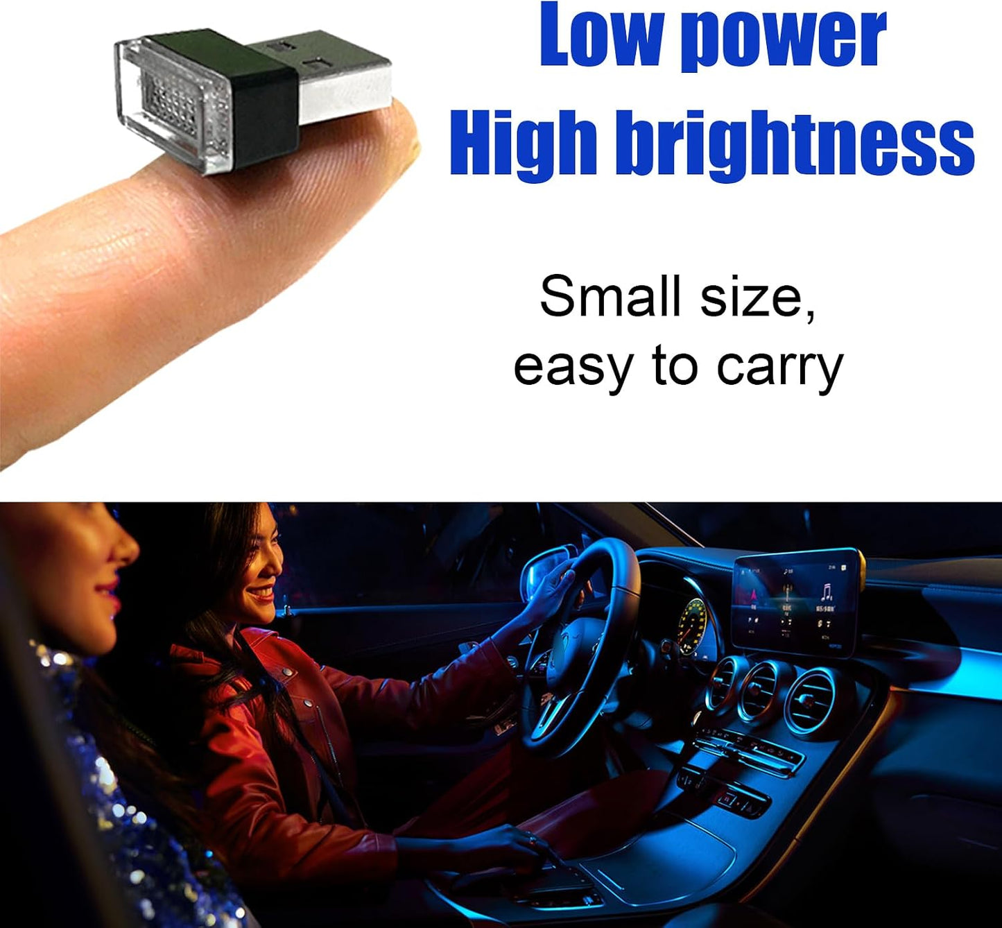 2 PCS USB LED Car Interior Atmosphere Lamp, Portable Mini LED Night Light, Plug-in USB Interface Trunk Ambient Lighting Kit, Universal Interior Car Accessories (Yellow)