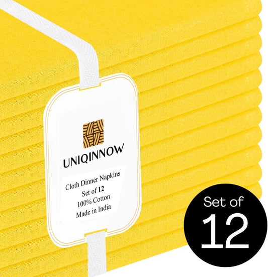Set of 12 Cotton Cloth Dinner Napkins - Soft Durable Washable - Ideal for Farmhouse Party Wedding Christmas Easter - Perfect Everyday Use Table Linen 17x17 inch Cloth Napkins Yellow