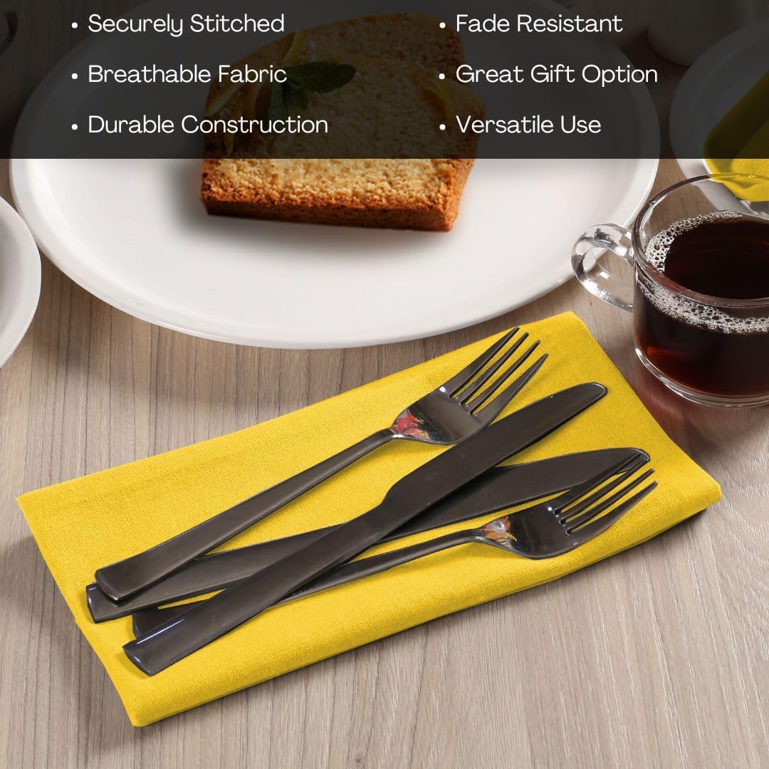 Set of 12 Cotton Cloth Dinner Napkins - Soft Durable Washable - Ideal for Farmhouse Party Wedding Christmas Easter - Perfect Everyday Use Table Linen 17x17 inch Cloth Napkins Yellow