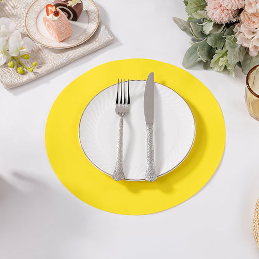 100 pcs Round Paper Placemats Disposable 13 inch Colored Paper Decorative Place Mats for Wedding Birthday Party Bridal Baby Shower Events Table Decoration, Yellow