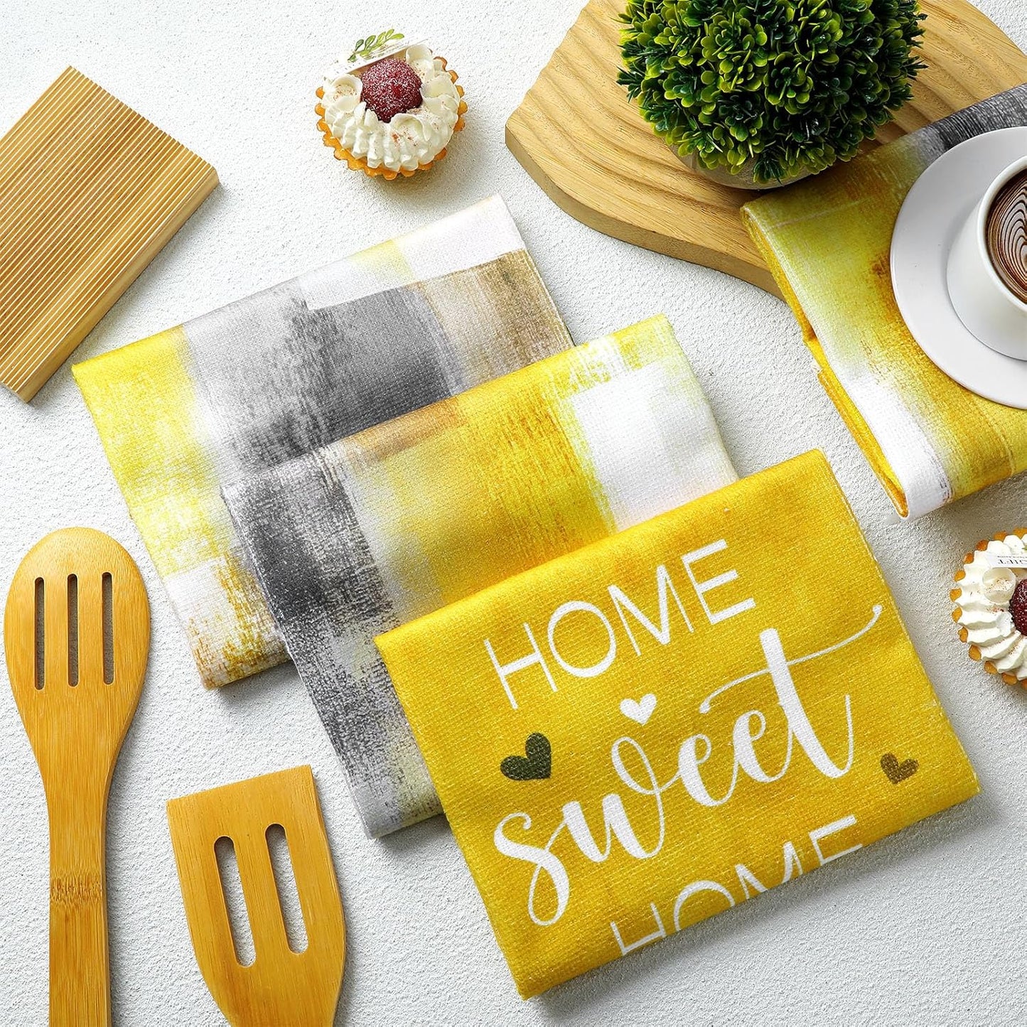 4 Pcs Yellow Kitchen Dish Towels Bathroom Hand Towels Absorbent Farmhouse Washcloths for Summer Bathroom Decor Kitchen Accessories Gifts