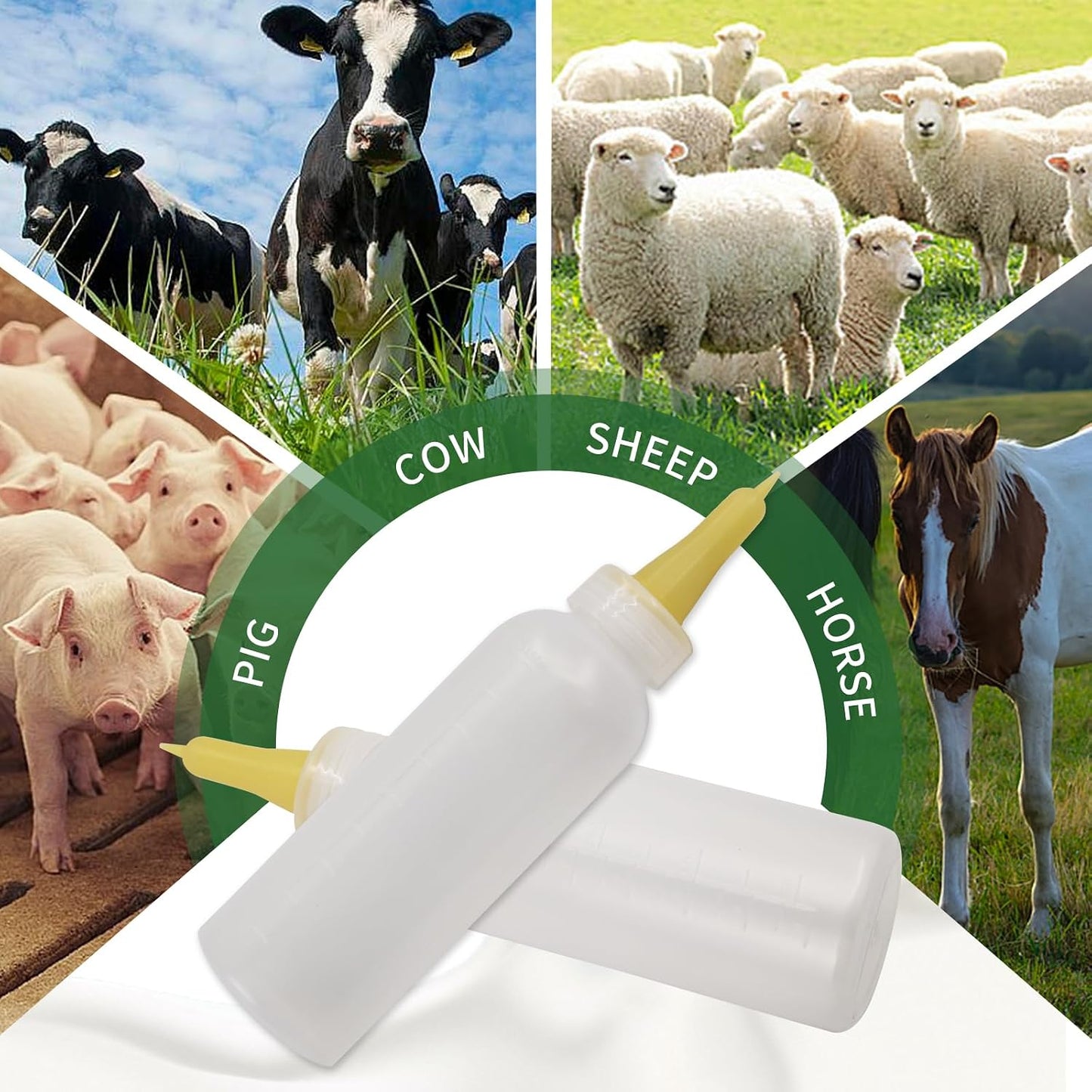 2PCS 450ml Lamb Goat Feeding Bottle with Clear Screw-on Silicone Nipple | Leak-Proof Anti-Bloat Vent Milk Feeder with Clear Scale Easy Clean Nursing Bottle for Newborn Goat Lamb Sheep Piglet Calf Dog