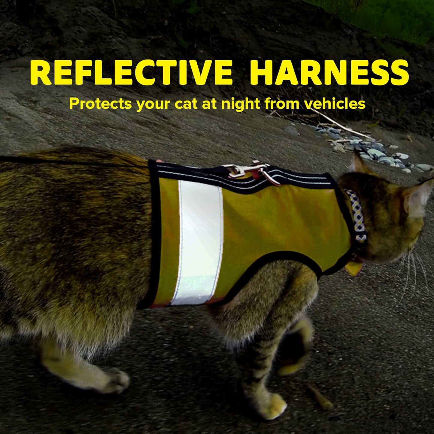 Reflective Cat Harness – High-Visibility Cat Harness for Travel, Day and Night Walking - Soft Cotton Cat Accessories, Breathable, Secure & Washable, Made in USA - Sunshine Yellow, M to L