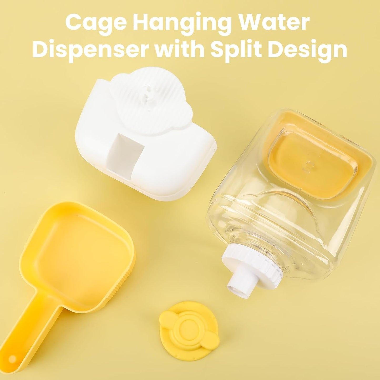 Automatic Replenish Pet Waterer, 1L Capacity Auto Siphon Gravity Cage Hanging Water Dispenser Set for Dog and Cat Small Animals, Removable Pet Water Bottle Water Container (Waterer, Yellow&White)