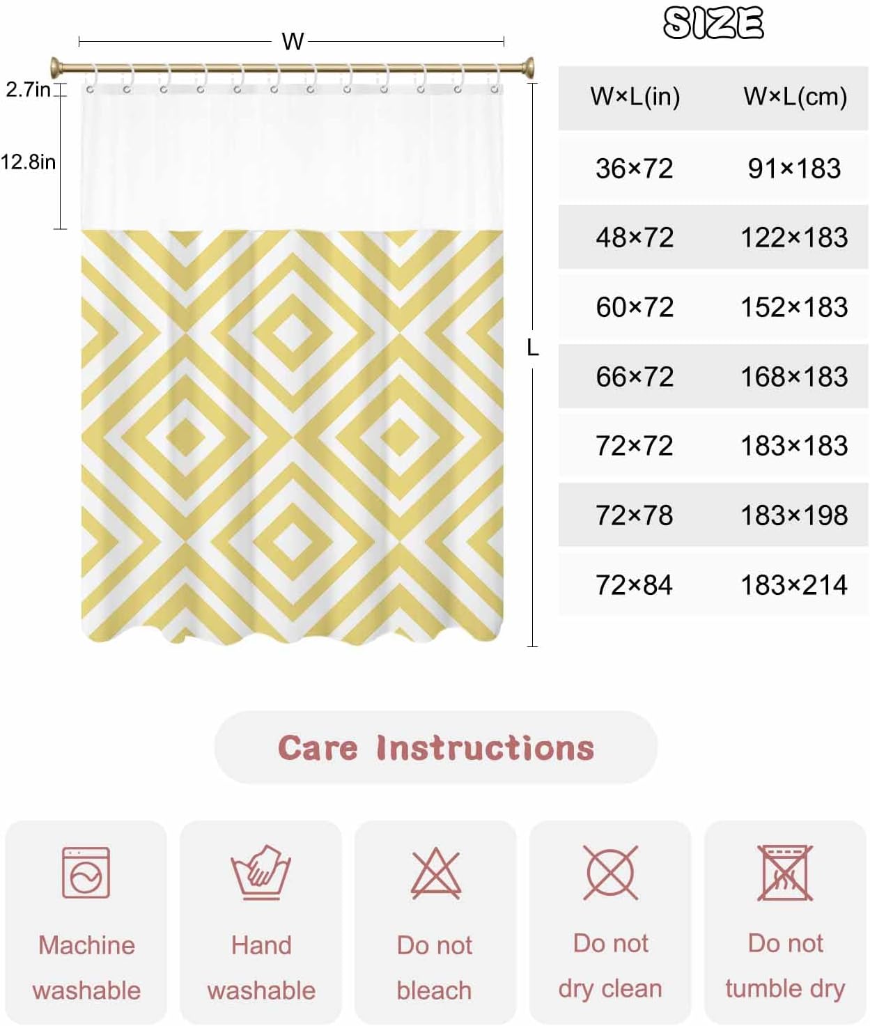 Abstract Modern Art Waterproof Shower Curtain Yellow Geometric Pattern Bath Curtain for Bathroom Shower Room Restroom Home Hotel 60 x 72 Inch