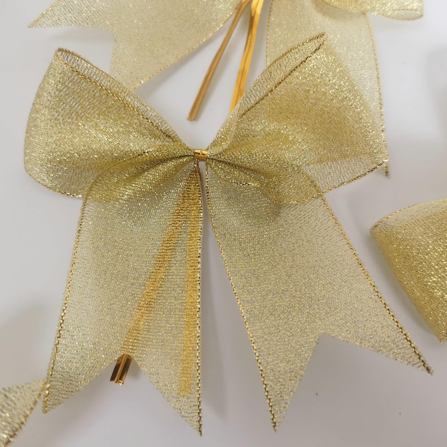 36pcs 4-1/2" Metallic Gold Ribbon Bows with Twist Ties for Crafts Yellow Bows for Christmas Packing Wrapping Holiday Decoration (4.5"-Gold)