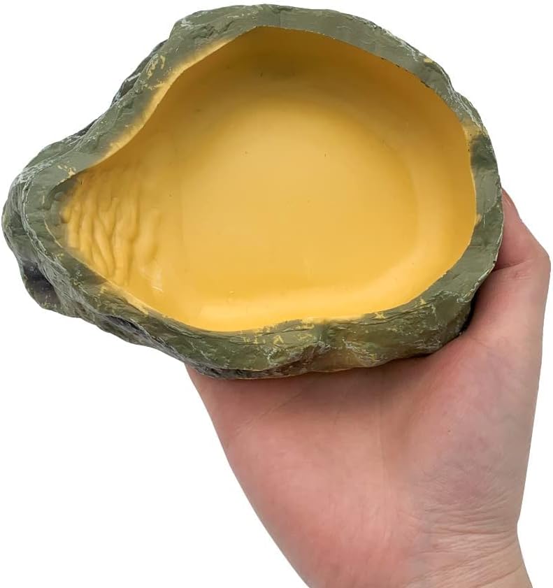 Reptile Water Dish,Resin Reptile Rock Food Feeder Bowl, Water and Food Bowl,Terrarium Decor for Leopard Gecko, Lizard,Spider,Turtle,Scorpion, Chameleon,Hermit Crabs (S, Yellow)