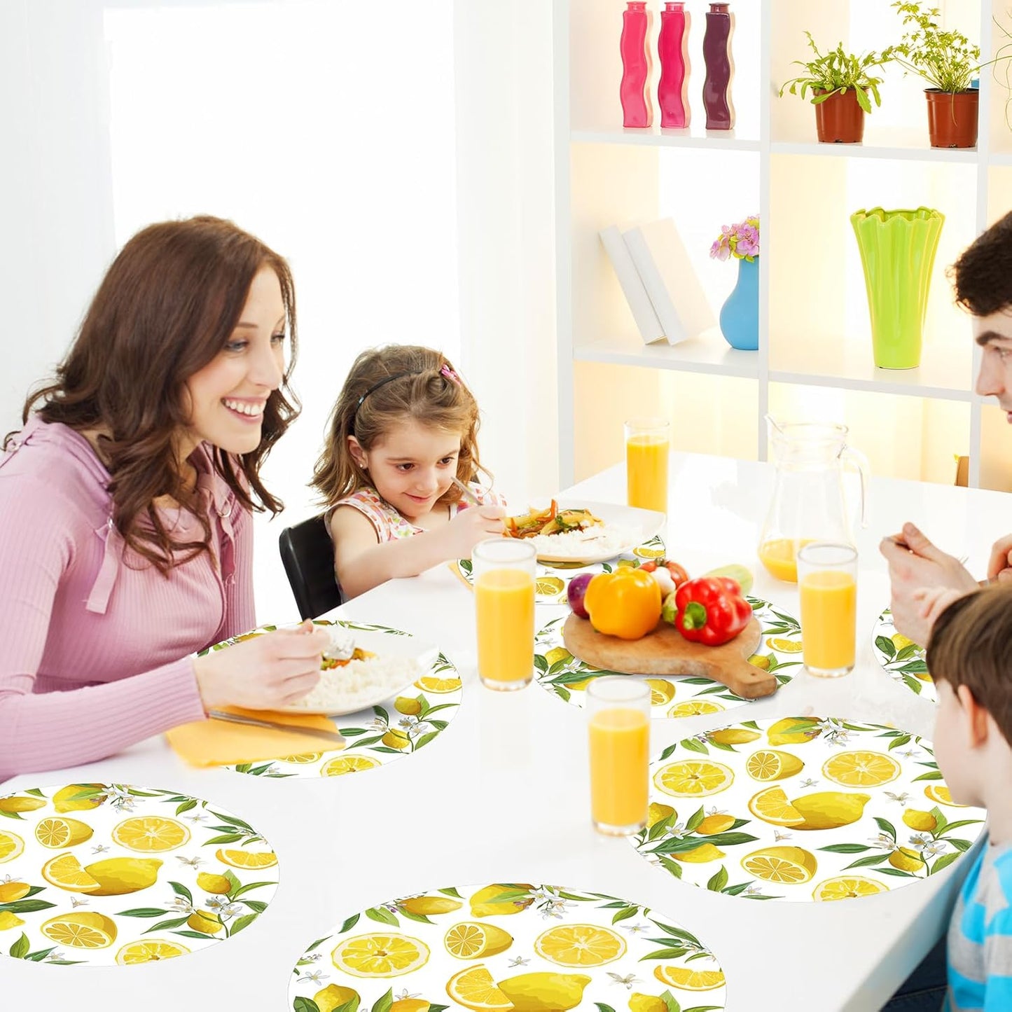 Paper Placemats Disposable 50 Pack Lemon Round Placemats, Yellow Lemon Fruit Place Mats for Summer Home Dining Table Wedding Party Supplies