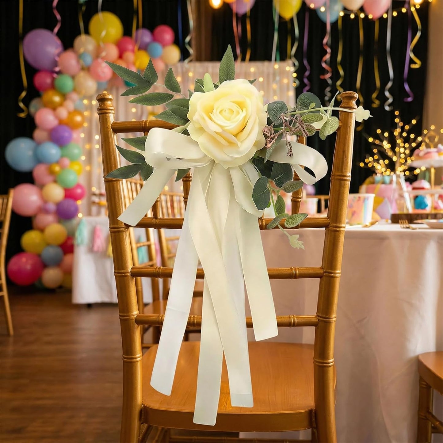 Set of 8 Wedding Chair Decorations and Pew Decorations for Weddings, Lovely Yellow Boho Faux Flower Bouquets, Elegant and Easy to Hang, Perfect for Weddings, Receptions and Church Decor
