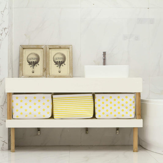 Large Rectangle Open-Top Canvas Storage Basket, Yellow Dots | Collapsible Foldable Storage Bin Organizer with Waterproof Lining, 16.5 x 11.8 x 9.8 Inches, for Shelf, Closet, Home Storage