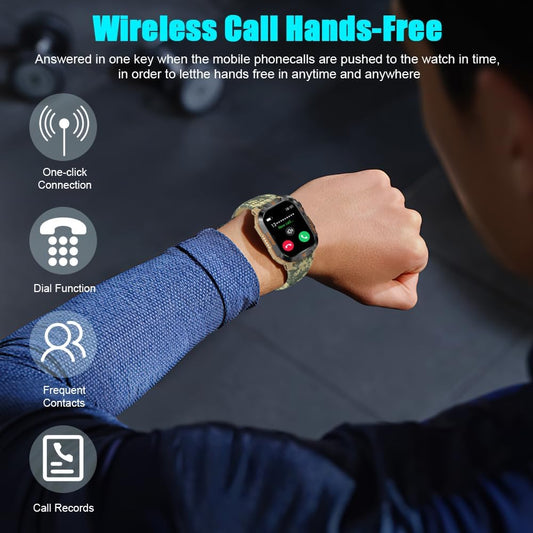 Military Outdoor Watch Altimeter Barometer Compass Tactical Smart Fitness Watch Heart Rate Sleep Monitor 100+ Sport Modes Fitness Available for Android and iOS (Camouflage Yellow)