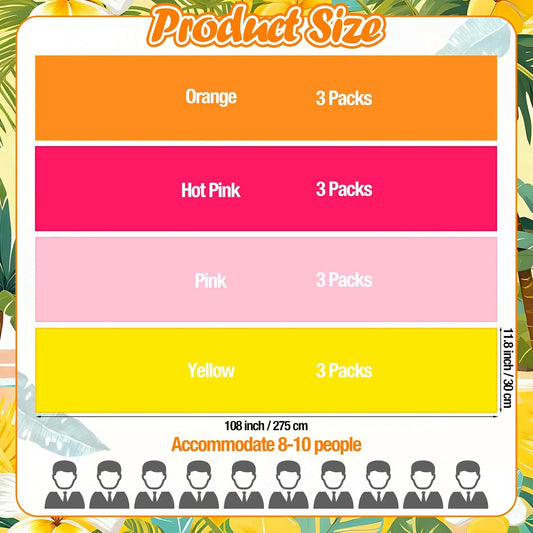 12 Pcs Pink Orange and Yellow Satin Table Runner Sunset Lemon Tropical Party Decorations 108" Long Table Summer Cocktail Supply for Wedding Bachelorette Graduation Bridal Shower Boho Decor