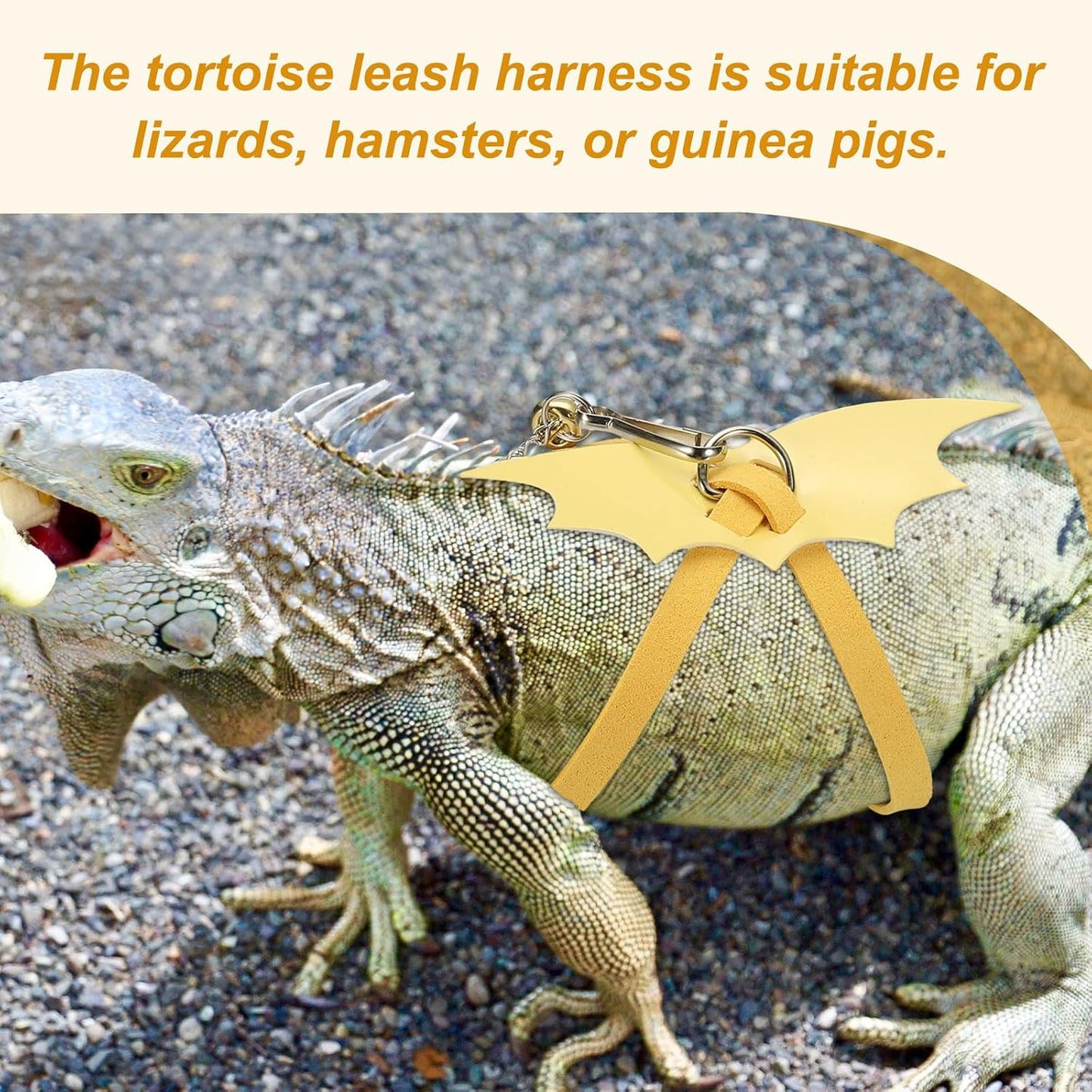 Tortoise Leash Harness, Adjustable Turtle Harness Chest Collar Pet Tortoise Walking Rope with Bell Wings, (Leather, Large, Yellow), for Bearded Hamster Small Pets Outdoor