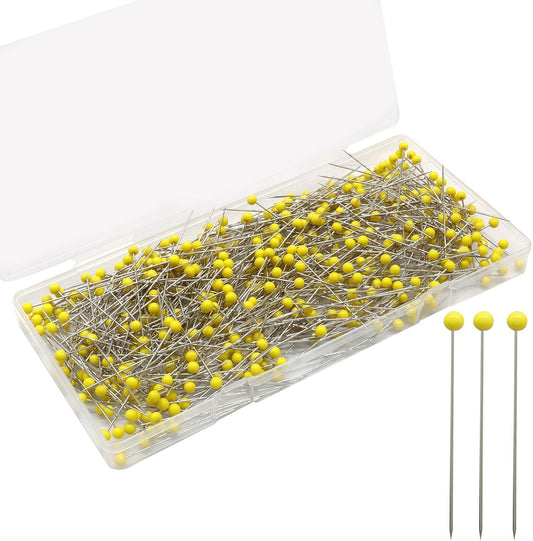 500 PCS 1.73 Inch Sewing Pins, Yellow Glass Ball Heads | Stainless Steel, Straight Quilting Pins, For Fabric, Crafts & DIY, Includes Storage Box
