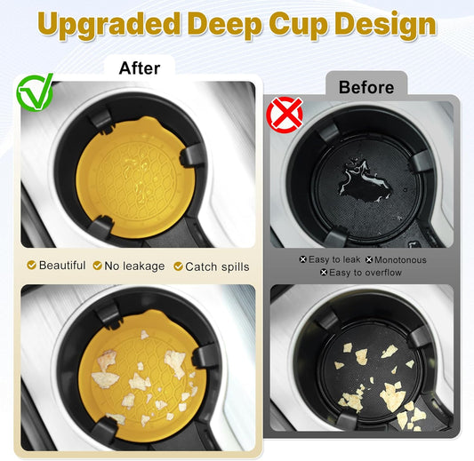 Car Cup Holder Coaster, Silicone Cup Holder Insert, Universal Non-Slip Cup Holders, Car Accessories Interior for Women and Man 4 Pack Yellow