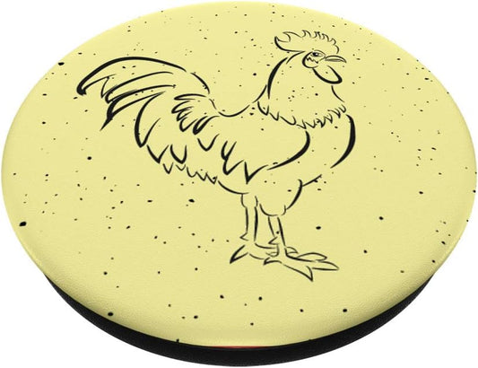 Cool Vintage Dots Black Line Art Rooster On Pastel Yellow PopSockets PopGrip: Swappable Grip for Phones & Tablets