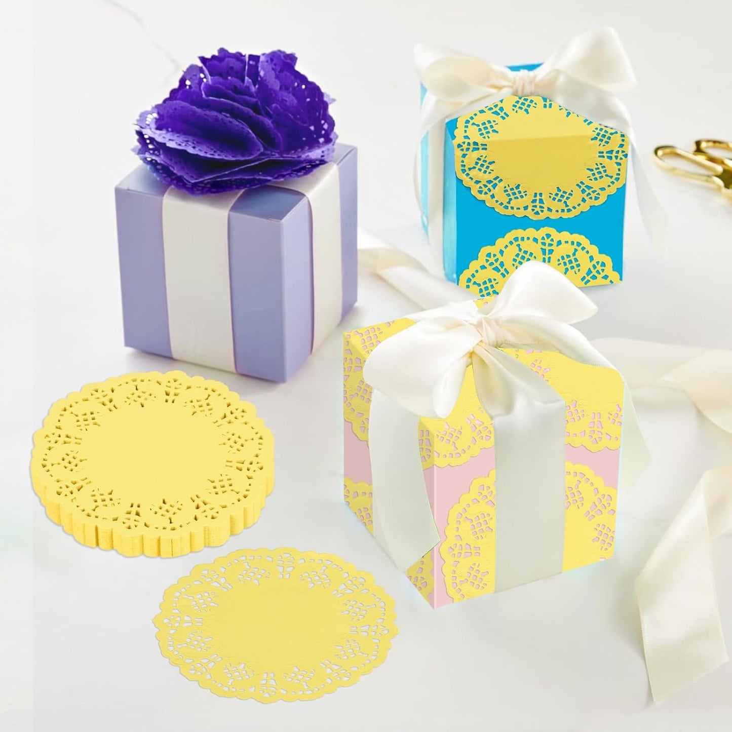 3.5inch Round Paper Lace Doilies Wedding Tableware Decoration,100pcs Yellow