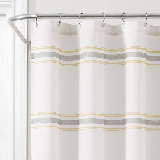 Farmhouse Stripe Cotton Shower Curtain, 72" W x 72" L, Yellow & Gray - Striped Bathroom Curtain - Fabric Shower Curtains - Farmhouse Bathroom Decor