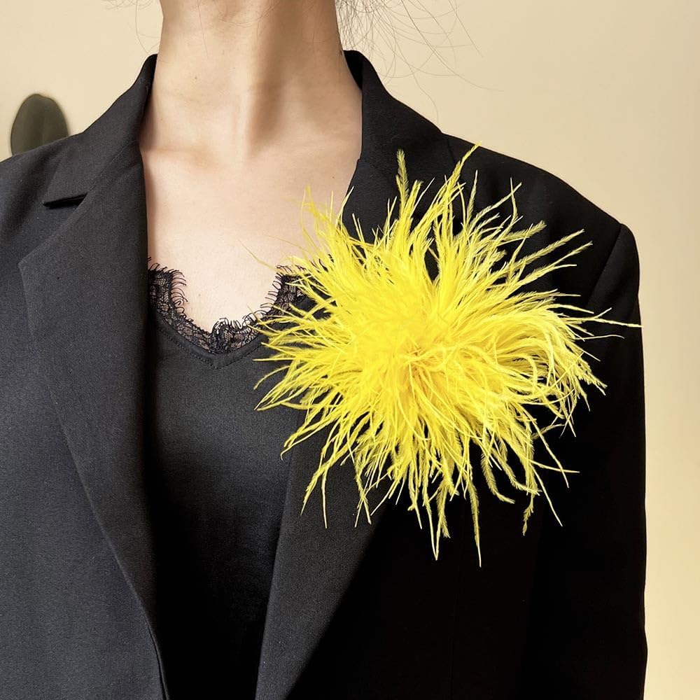 Dainty Feather Flower Large Brooch Pin for Women Men Elegant Oversized Floral Lapel Pins Shawl Dress Suit Clothes Accessories Wedding Party Dance Banquet Fashion Jewelry 150mm