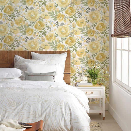 Peel and Stick Wallpaper Floral Wallpaper for Bedroom Yellow | 16.9inx118.1in Self Adhesive Wallpaper Contact Paper Decorative Wall Paper for Living Room Bathroom Decor Vinyl Removable