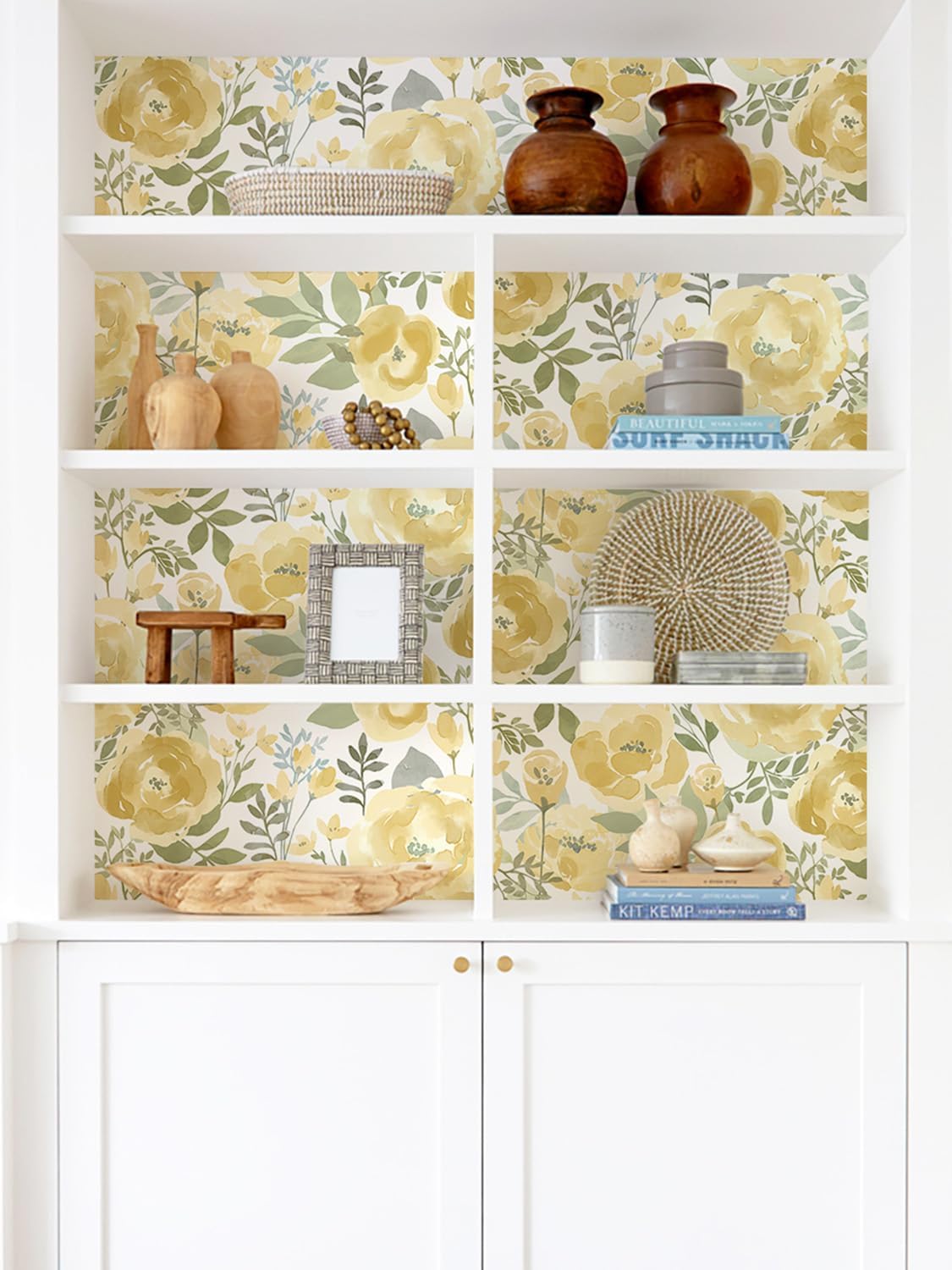 Peel and Stick Wallpaper Floral Wallpaper for Bedroom Yellow | 16.9inx118.1in Self Adhesive Wallpaper Contact Paper Decorative Wall Paper for Living Room Bathroom Decor Vinyl Removable