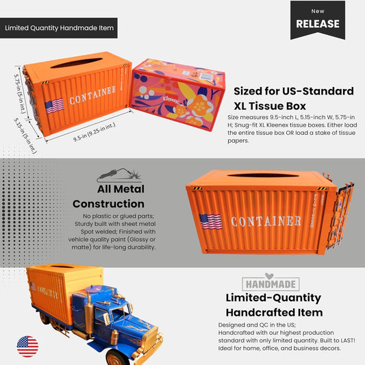 Shipping Container Tissue Box Cover – Sturdy All-Metal Construction, Fits XL US Tissue Boxes – Industrial Decor for Homes, Offices, Restaurants & Man Caves (Yellow)