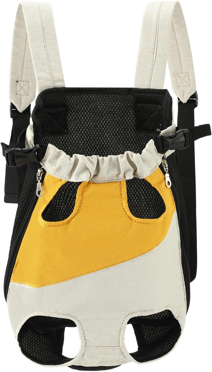 Pet Carrier Backpack, Adjustable Front-Facing cat and Dog Backpack Travel Bag withextendable Leg Holes, Camping Needs of Small to Medium-Sized Dogs, Cats, and Puppies (White Yellow, S)