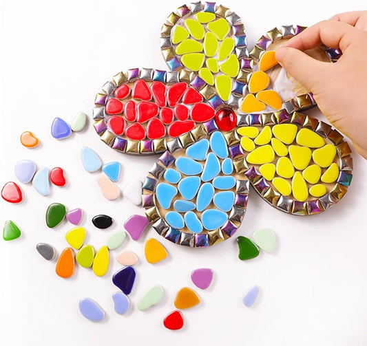 454g (1 LB) Mosaic Tiles for Crafts Bulk Mini Pebbles Ceramic Tile Mosaic Supplies, Broken Small Tiles for Mosaics Kits for DIY Mosaic Making Art Craft Red, Yellow Orange(OP586)