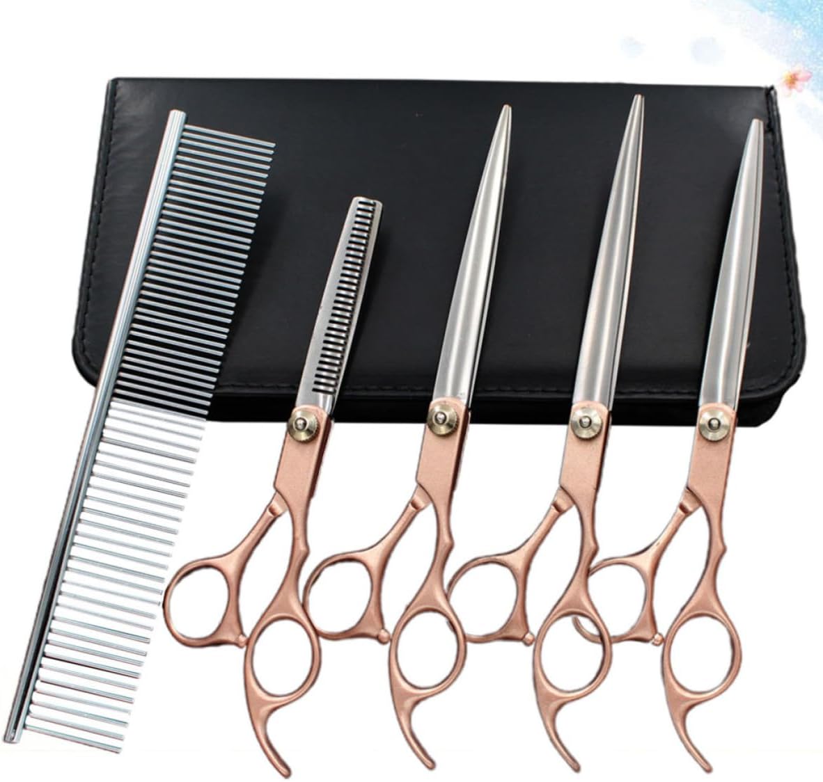 7 Inches Metallic Yellow Grooming Scissors Kit with 6pcs Stainless Steel Hairdressing Scissors Set, Ergonomic Handle, Damage Hair Resistant, Storage Bag Included for Professional