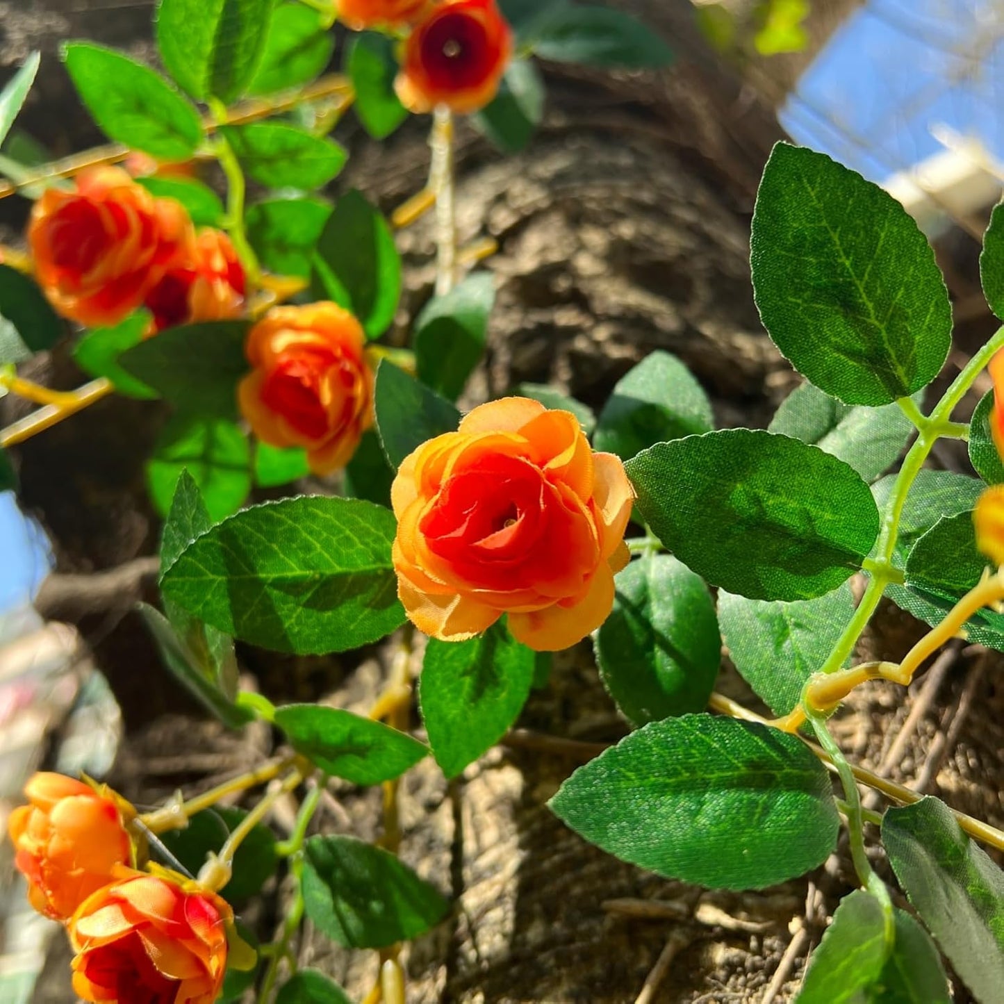 6FT Bendable Yellow Orange Rose Flower Garland, Artificial Silk Wild Roses Vine Leaves Hanging Flowers for Wall Fireplace Fence Trellis Wedding Home Spring Summer Decor(2PC)