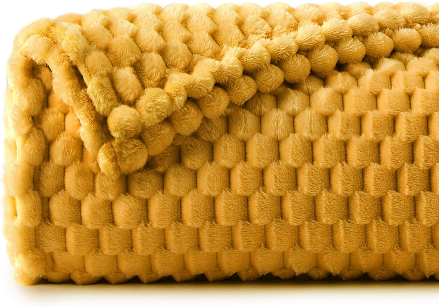 Fleece Blanket - 3D Jacquard Decorative Mustard Yellow Throw Blankets for Couch & Bed, Soft and Cozy Warm Plush Fluffy Blanket All Seasons Suitable, 50x60Inches